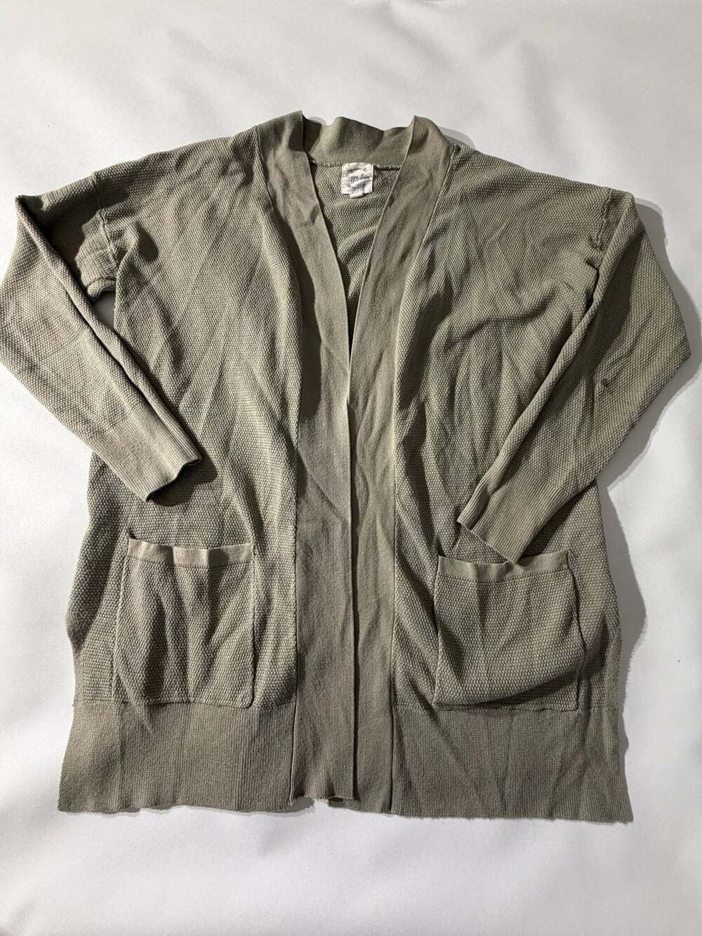Hippie Rose L Sage Green Waffle Knit Open Cardigan Pockets Boho Cozy Layer